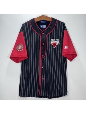 VTG 90’s Starter Chicago Bulls Pinstriped Baseball Jersey - XL